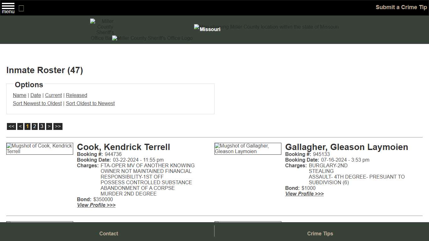 Inmate Roster - Current Inmates Booking Date Ascending - Miller County Sheriff MO